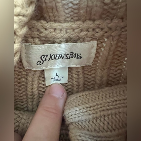 Size large tan/khaki color St John’s Bay button up cable knit sweater. - Picture 3 of 4